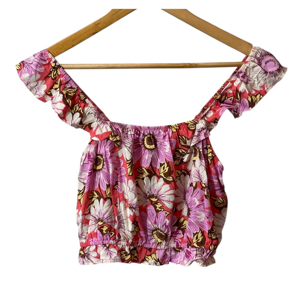 Lily Rose Crop Top Womens Small Pink Floral Off Shoulder Ruffle Summer Boho New